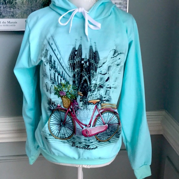 Ikebana Design Tops - Barcelona Hoodie Bicycle Front Pocket SZ M NEW